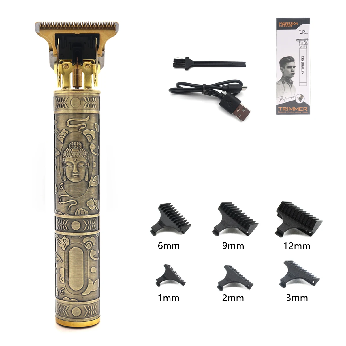 Offre spéciale Vintage T9 électrique sans fil Machine de coupe de cheveux tondeuse de barbier pour hommes tondeuse rasoir barbe briquet: Or