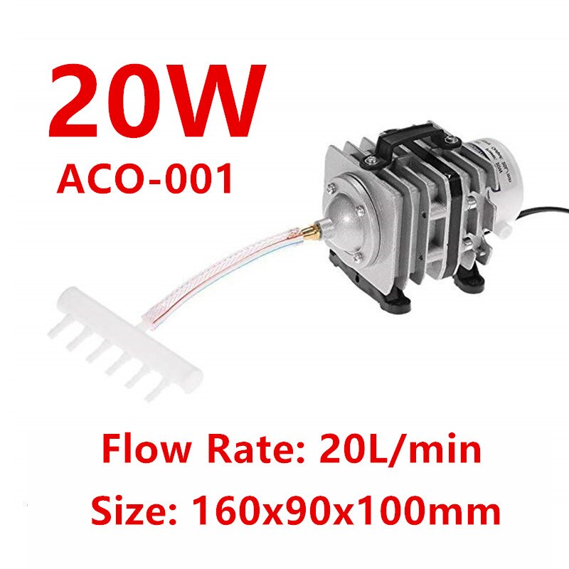 20/35/45W Electromagnetic Aquarium Air Compressor Super Fish Tank Pond Air Compressor Oxygen Pump With 6 Way Splitter Air Valve: 20W ACO001