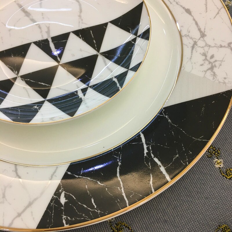 Vajilla de porcelana con patrón de mármol, plato de cerámica para aperitivos, postres, ensalada, fruta, bandeja de servicio, vajilla, juego de taza y platillo