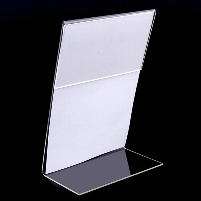 10pcs/lot Clear 6x9cm L Shape Acrylic Table Sign Price Tag Label Display Paper Card Holder Stand