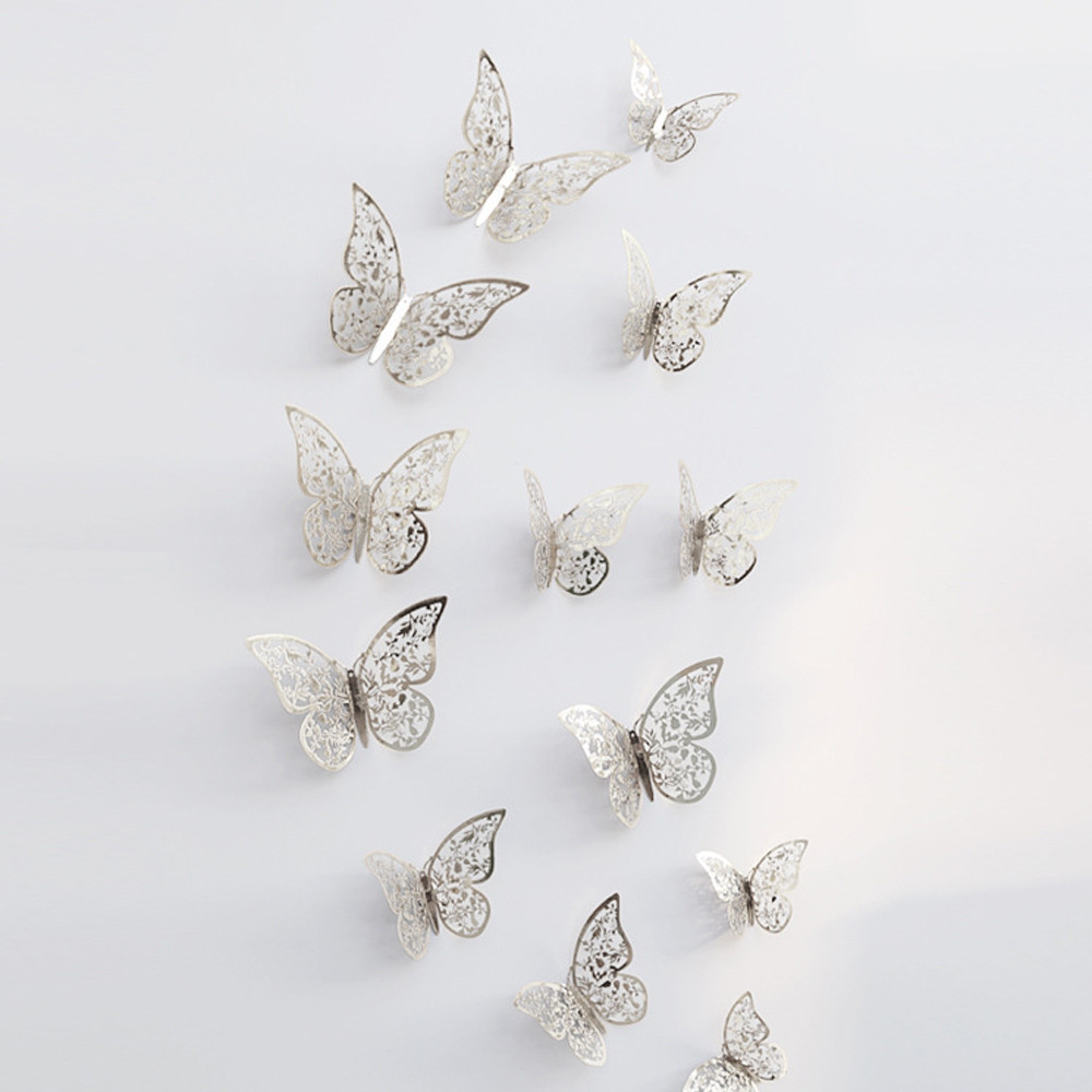 12 Pcs 3D Hollow Wall Stickers Butterfly Fridge for Home Decoration Mariposas Decorativas Wall Decor Mariposas Decorativas30: F