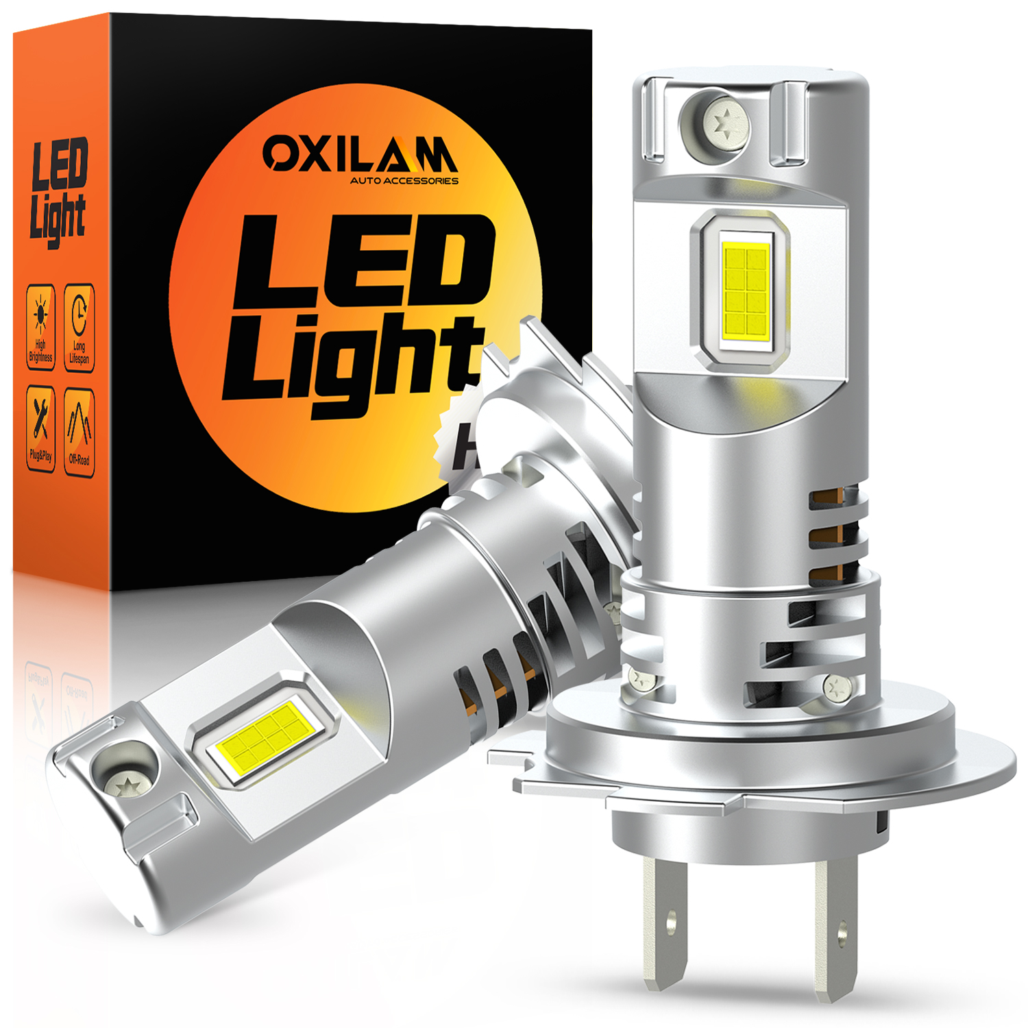Oxilam 2 stk. led-forlygte til biler  h7 12v 55w 20000lm 5530 csp til bilforlygte 6500k stk. uden blæser  h7 stk. diodepærer mini 1:1 stk.