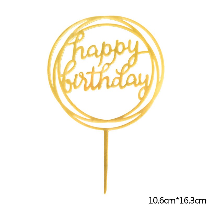 Blume Acryl Kuchen Topper Glücklich Geburtstag Gold Brief Cupcake Topper Für Baby Dusche Kinder 1st Geburtstag Party Kuchen Dessert Decor: B02-1Pc