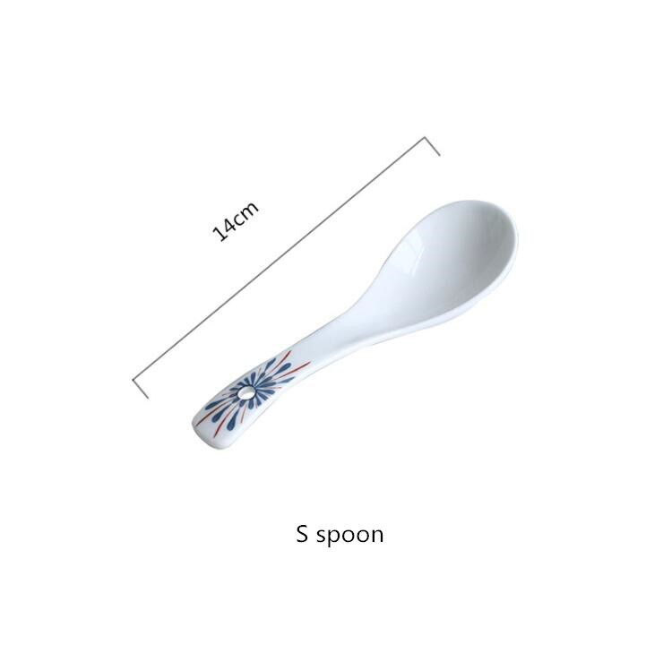 Japanese blue water drops Dinner Plate Set Ceramic Kitchen Plate Tableware Set Food Dishes Rice Salad Noodles Bowl Soup: S spoon