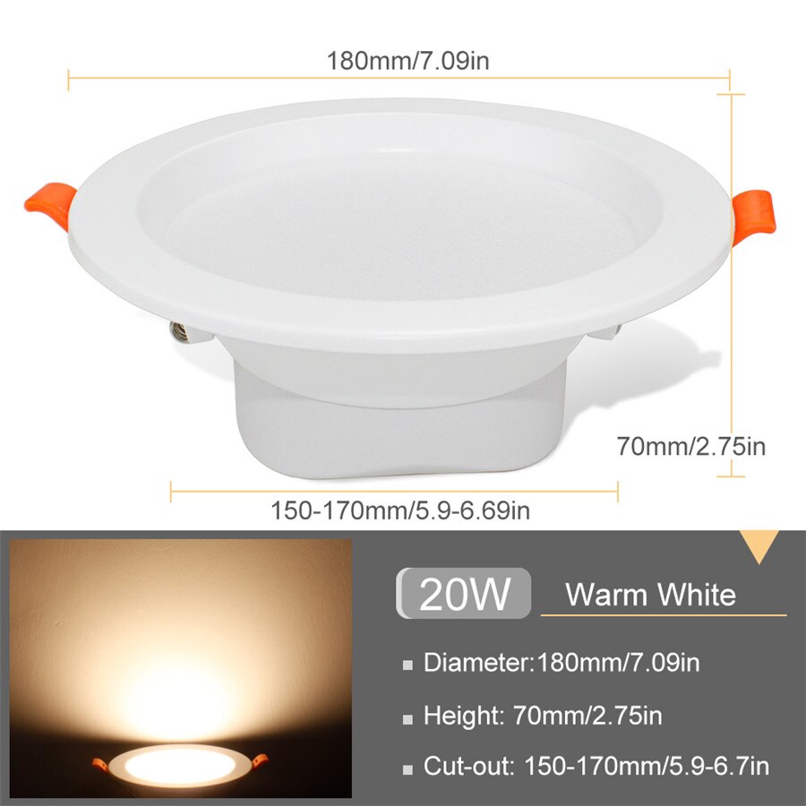 LED Downlight 3W 5W 9W 12W 20W Round Spot Led Recessed Lamp 220V 230V 240V Bedroom Kitchen Indoor LED Spot Lighting: 20W Warm White