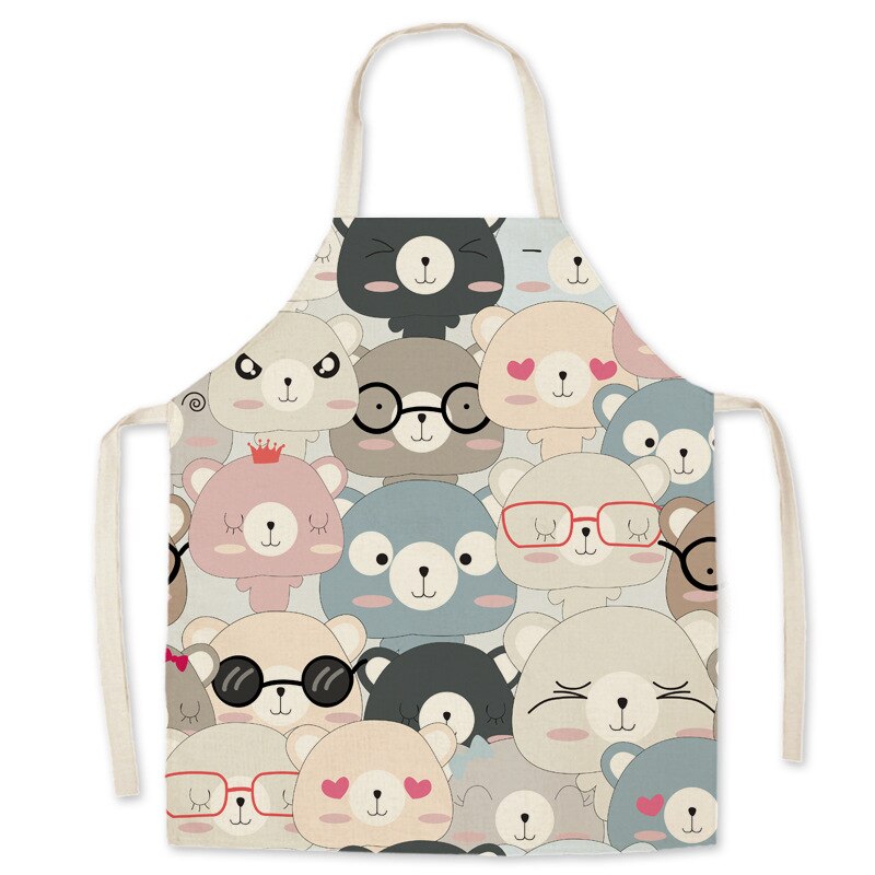 Delantal de cocina con dibujos animados para padres e hijos, sin mangas, de lino y algodón, Unisex, para hornear: NO.4 / 68x55cm adult size