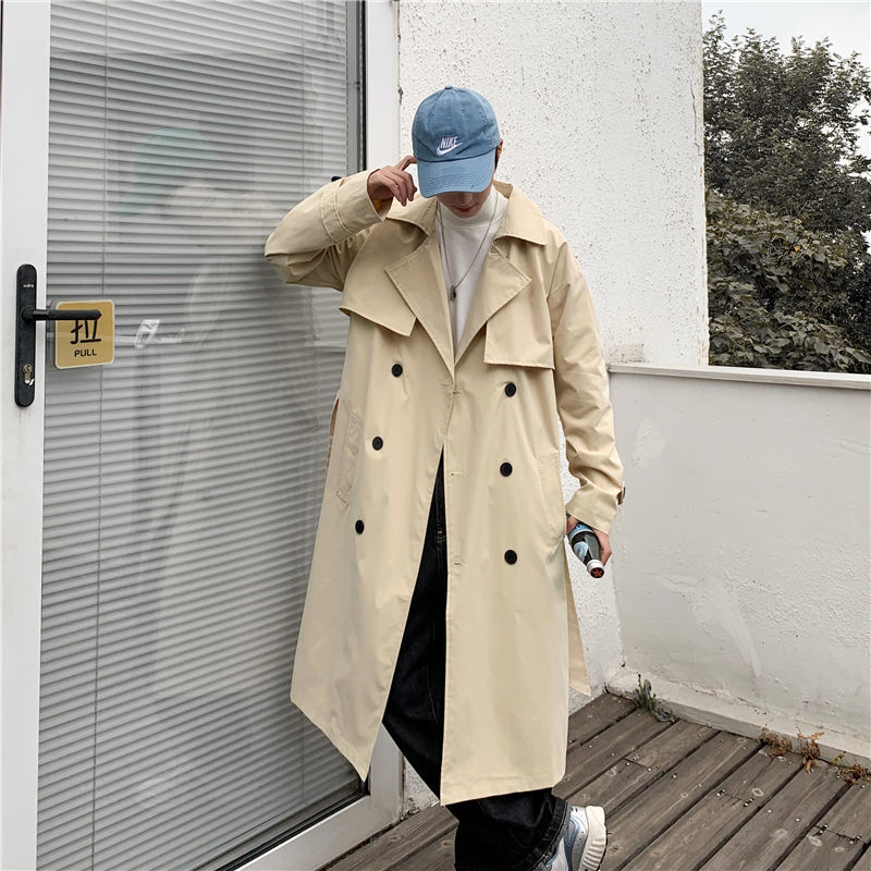 Trench-Coat décontracté pour homme, Long manteau à Double boutonnage, coupe-vent ample, style coréen, à la , gris, kaki, noir