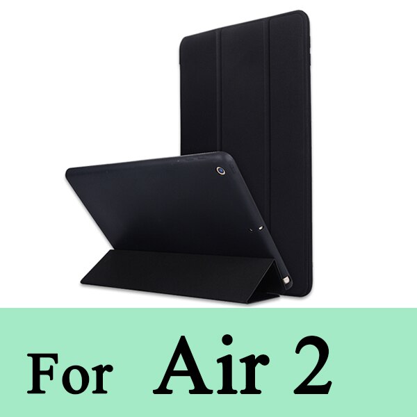 Rovtop Case Cover For iPad 9.7 Air 2 Air 1 Pro 10.5 Case Silicone Soft Leather Smart Case Cover for Generation Funda: Cool Black for Air2