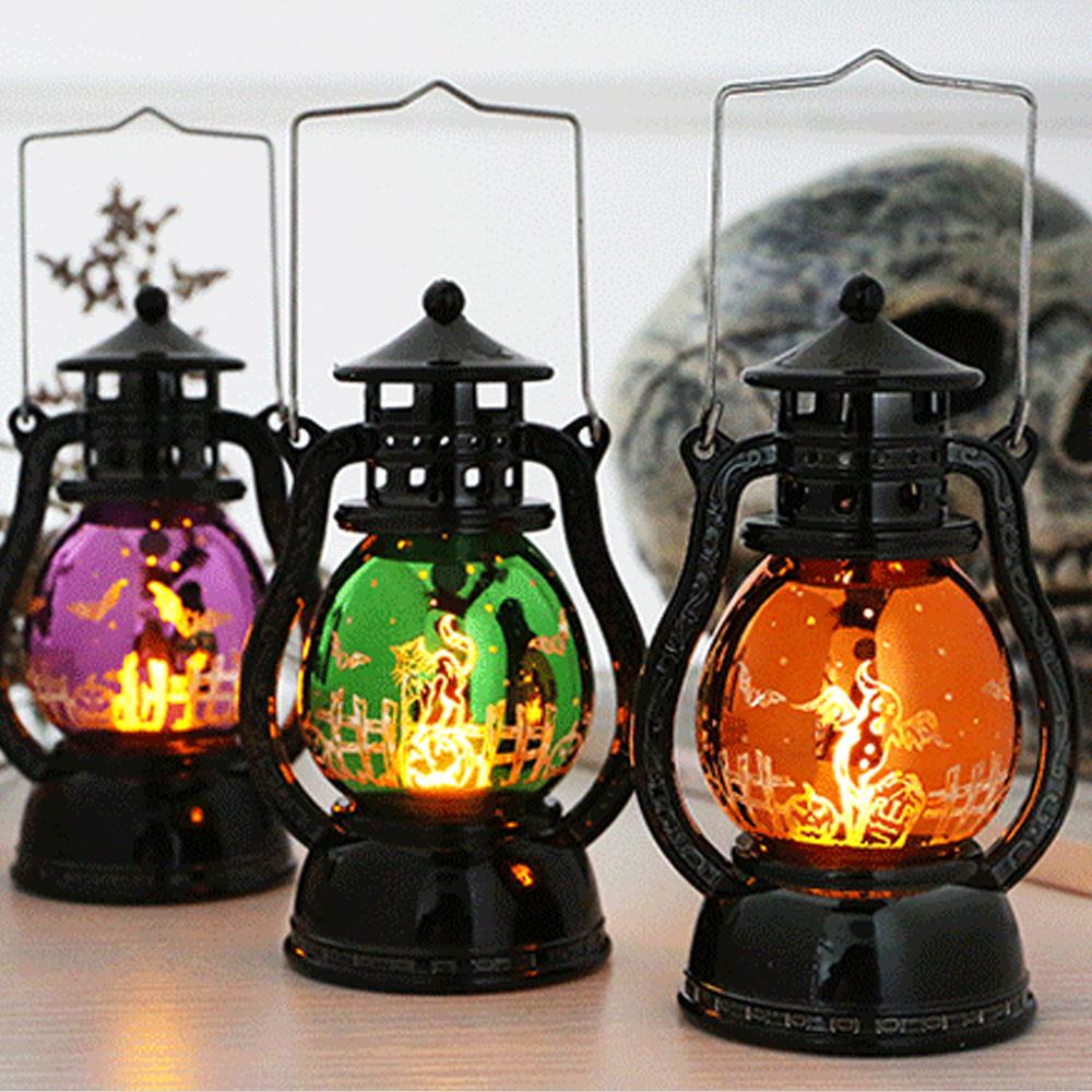 Heks slot led lys lampe halloween led lanterne vintage fest hængende indretning bærbar lille olie græskar lys led nat lys