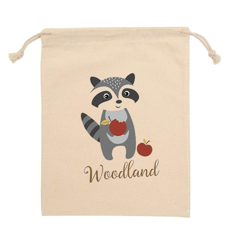 Table centre de table avec motif animaux bois et jungle, sac bonbons pour fête pour anniversaire, réception pour bébé, pour découvrir le genre, accessoires décoratifs présents: raccoons / 13cmx18cm