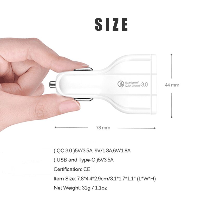 Chargeur de voiture QC 3.0 à 2 Ports USB C, Charge rapide 3.0, adaptateur de Charge pour téléphone portable, pour iPhone X Xs Xiaomi