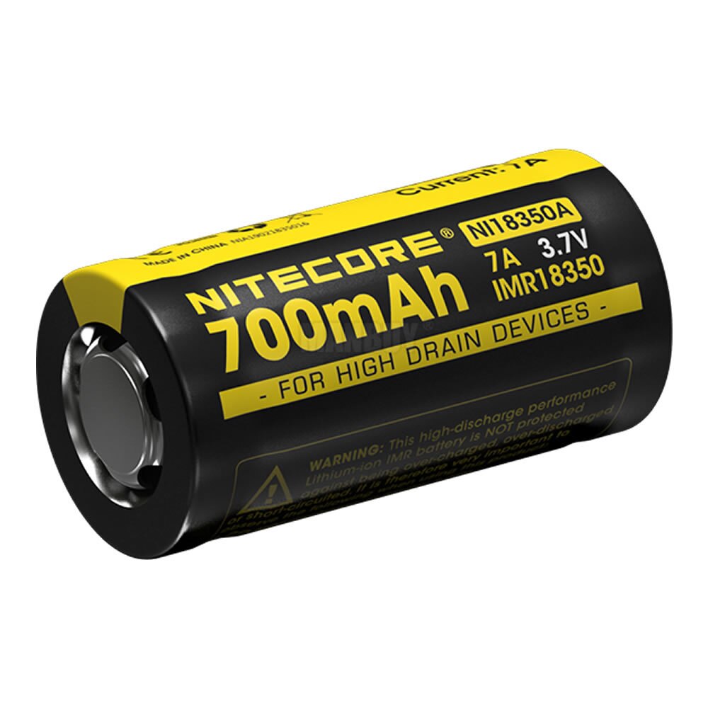 Nitecore genopladeligt imr 18350 7a 700 mah 3.7v 2.59wh lithium rcr 123a 16340 li- ion batteri til enheder med høj dræning lommelygte