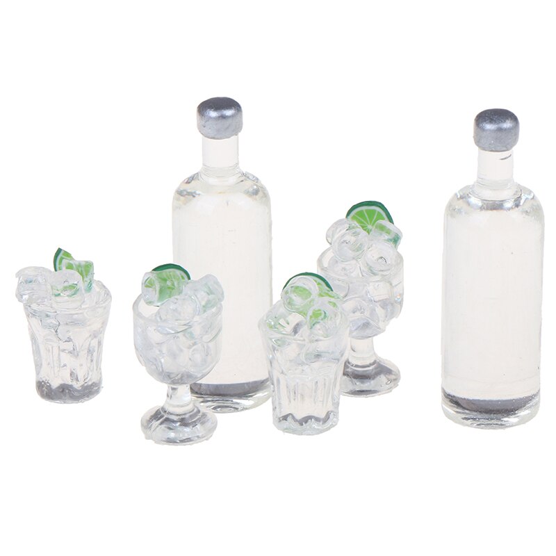 3Pcs Leuke Mini 1:12 Dollhouse Miniatuur Wijn Flessen Ice Cups Keuken Pretend Play Speelgoed Accessoires
