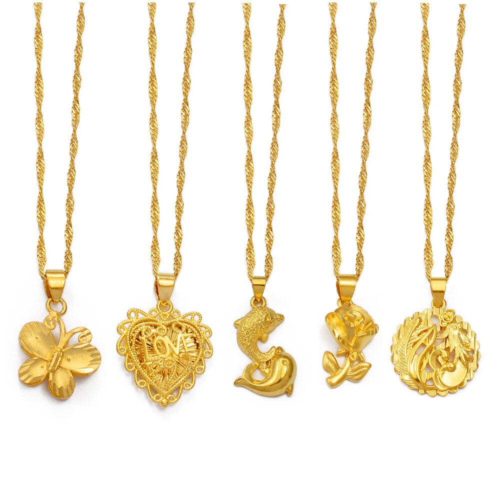 Anniyo Charm Butterfly,Heart,Dolphin,Rose Flower,Peacock &amp; Angel Pendant Necklaces Stylish Party accessories Jewelry #025107