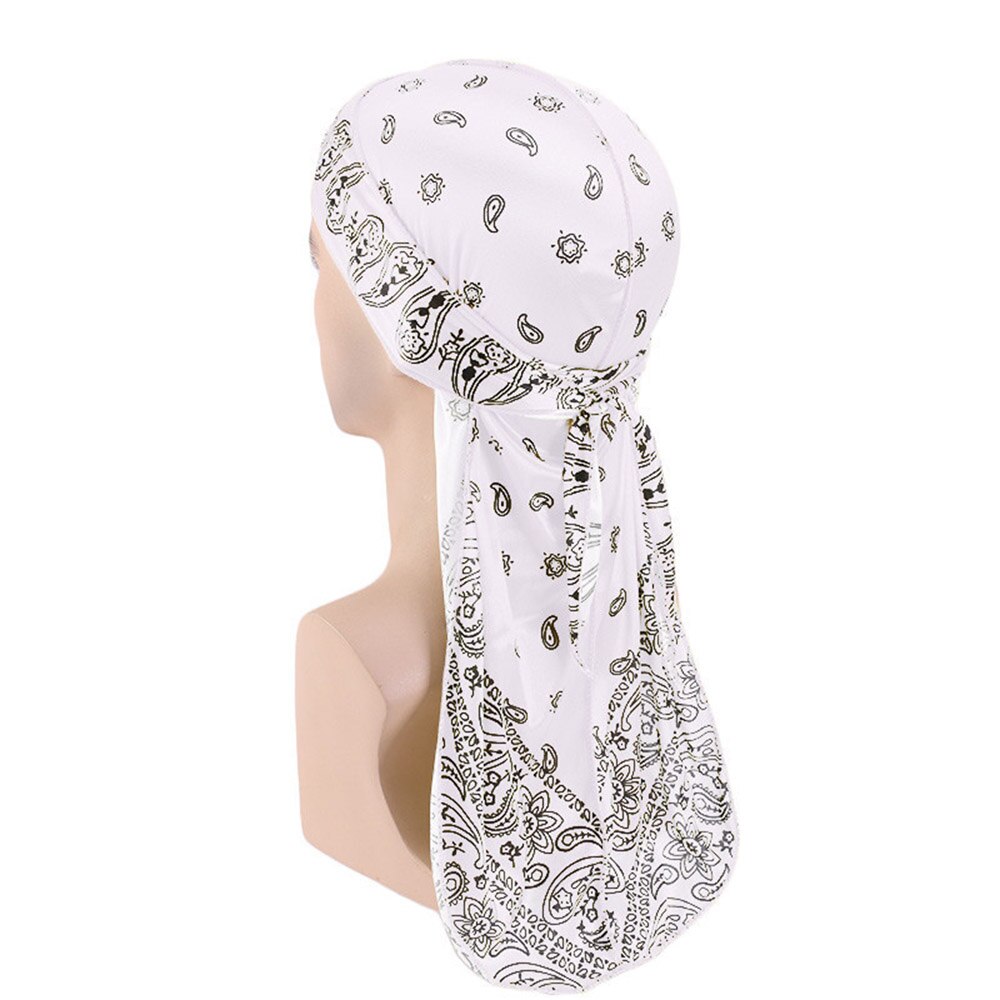 Pañuelo para la cabeza para hombre, pañuelo con estampado de Durag, sedoso: Blanco