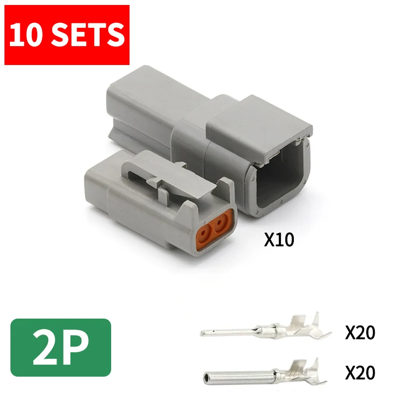 Conectores DT impermeables Deutsch DTM, terminal de cableado de cabeza macho y hembra, arnés de cableado, enchufe, DTM04-2P D, 10 juegos: Verde