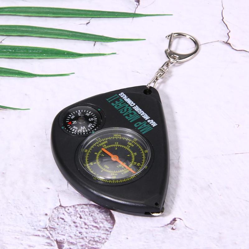 Multifunctional 2 in 1 Compass With Map Measurer Curvimeter Keychain for Hiking Camping Outdoor Tools