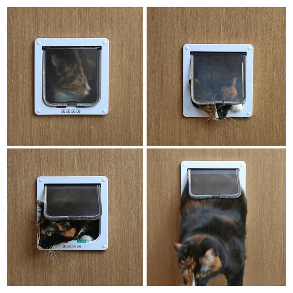 White Pet Door Smart Brown Pet Locking Cover Useful Pet Cats Door Flap