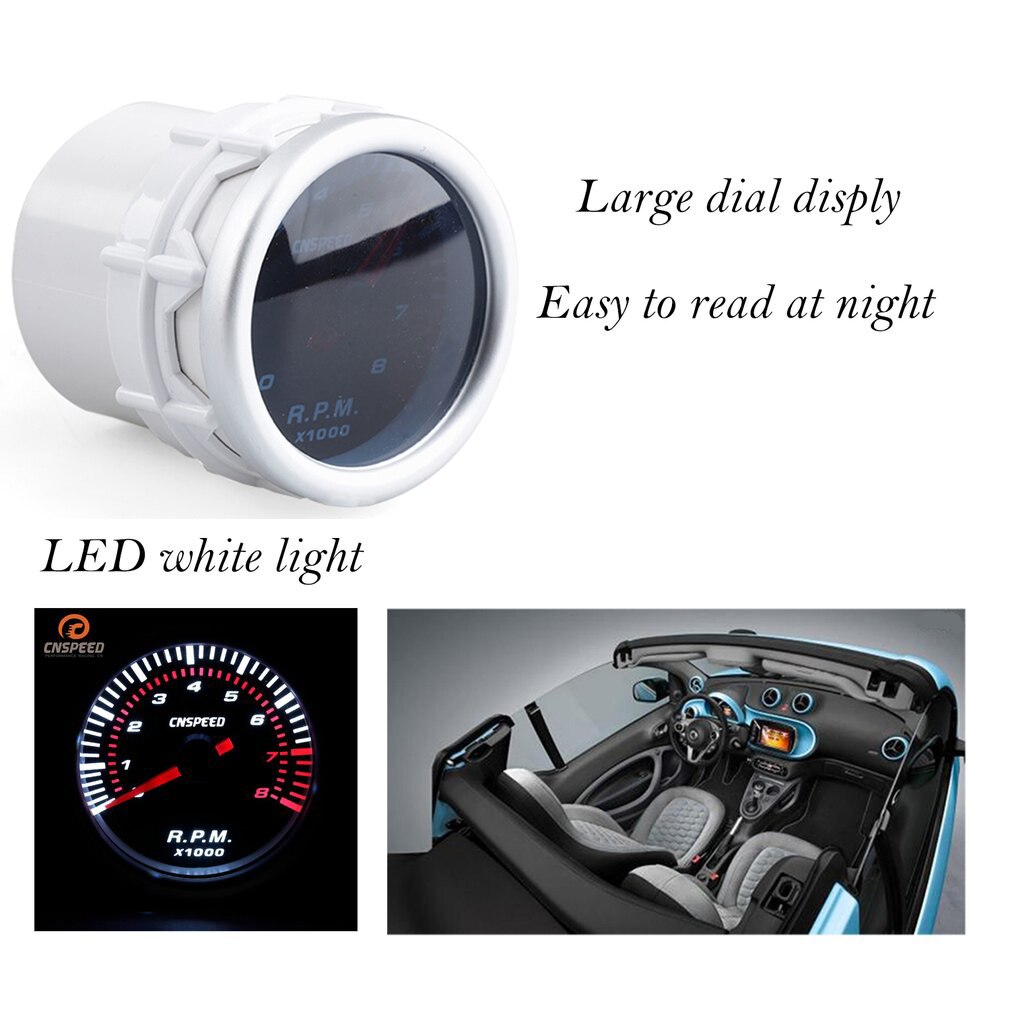 CNSPEED 52mm Electrical Car Engine Speed Pointer Tachometer Tacho Gauge Meter Tester 0~8000 RPM Counter for 4/6/8 Cylinder