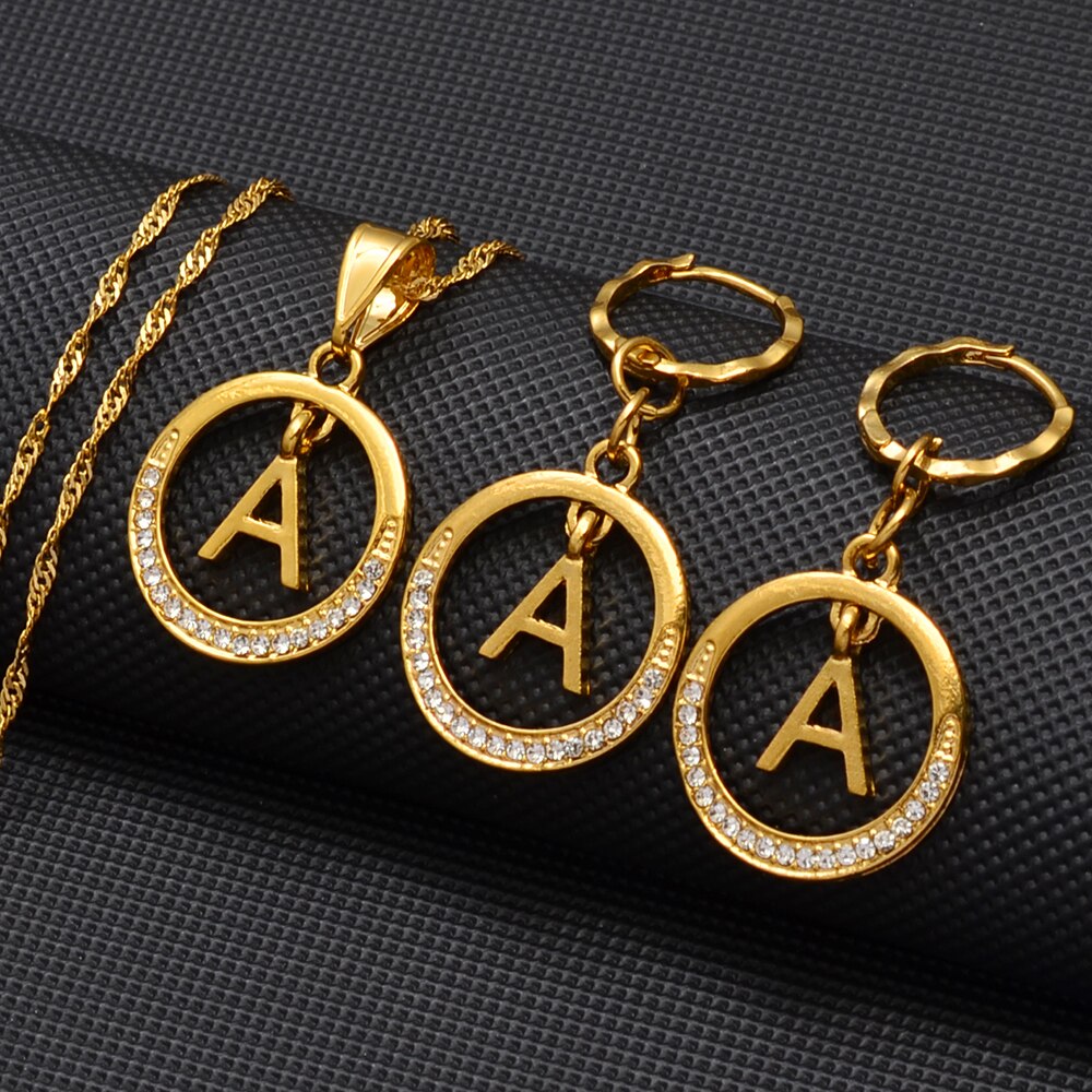 Anniyo A-Z Alphabet einstellen Anhänger Halskette und Ohrring einstellen,Guam, Hawaii, Afrikanische Initial Schmuck Englisch Buchstaben #260306