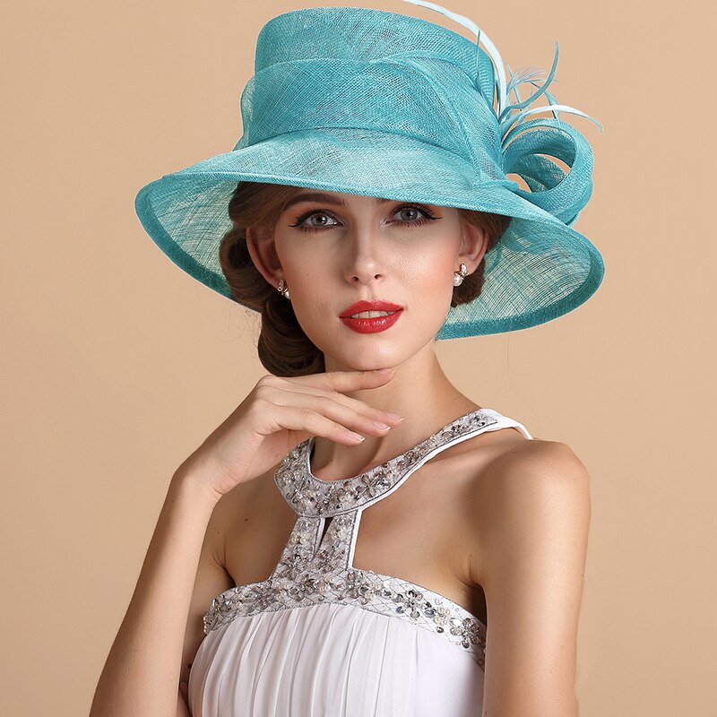 Mingli Tenagda Lake Blue Green Bride Hats And Fascinators Woman Grace Cambric Formal Hat Wedding Accessories Sombrero Boda Mujer