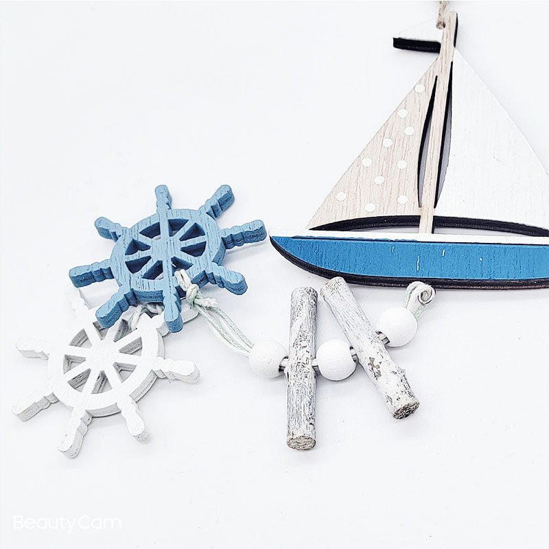 Colgante de madera de estilo marino, decoración colgante de pared de barco de peces pequeños, creativos, artesanías de viento del océano, decoración del hogar