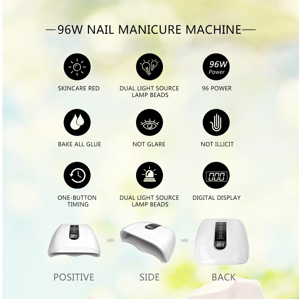 96W secador de uñas lámpara LED UV de uñas esmalte de Gel lámpara de curado de cuidado de la piel rojo lámpara de luz para secador de uñas Auto Sensor manicura herramientas