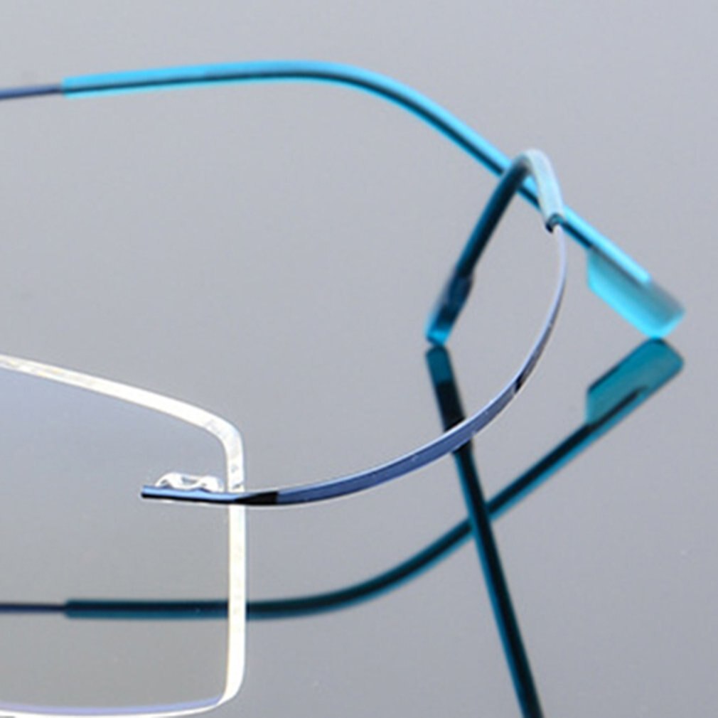 Super elastische, frameloze metalen anti-blauw licht bril van metaallegering, opvouwbare pootjes, comfortabele neuspads