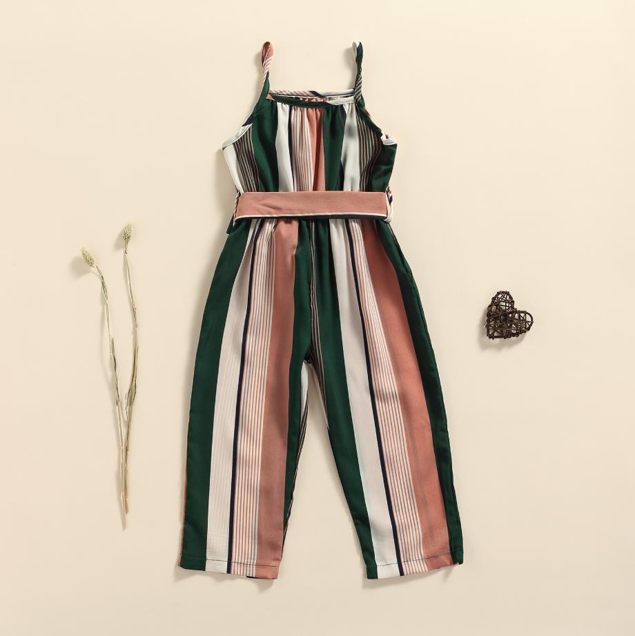Mono informal con tirantes bandage para niña, pantalones largos con estampado a rayas sin mangas, de verano