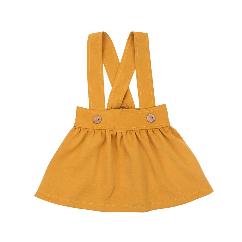 Lovely Girls Summer Strap Skirts Solid Color Baby Girls High Waist Pleated Overalls Party Skirts: Yellow / 12M