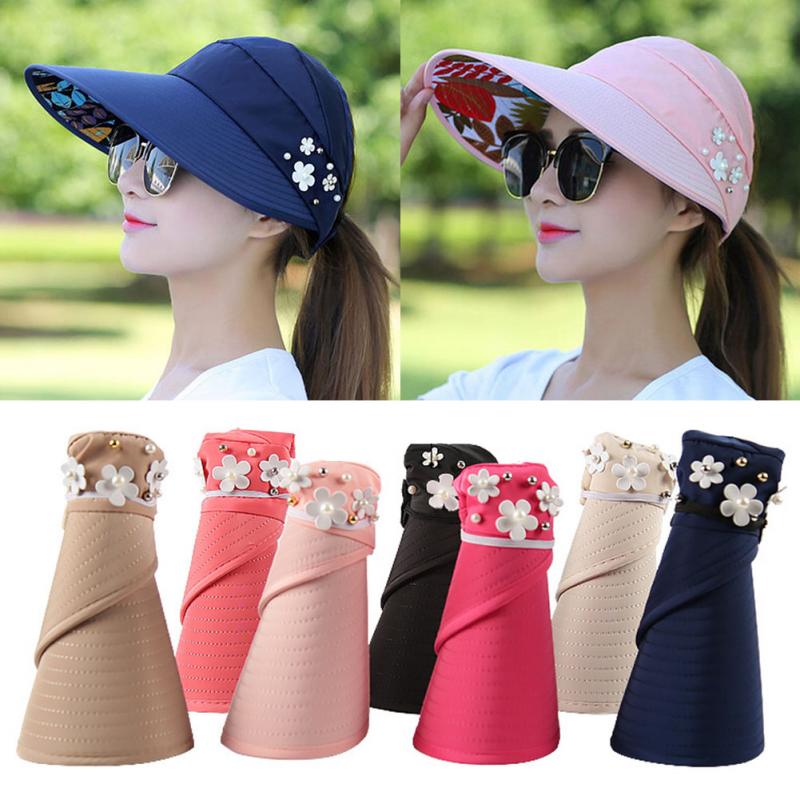 Kvinder foldbar solhat strand uv-bevis hat sommer bred skyggehætte med 7 farver til valg anti-uv hat  #137