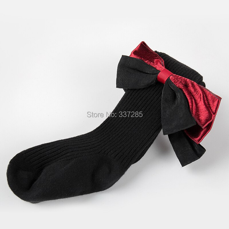 Collant colorati in cotone con fiocco grande per bambina collant per neonato autunno inverno collant lavorati a maglia a strisce principessa carino per bambini bambini: nero / S