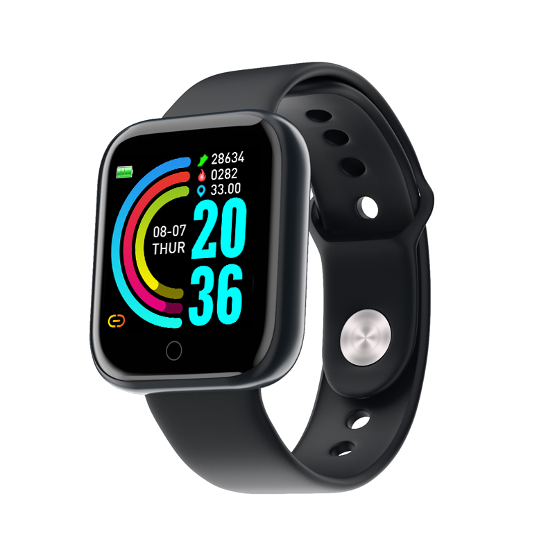 Y68 montre intelligente 1.3 pouces étanche pression artérielle fréquence cardiaque Fitness Tracker bracelet intelligent Sport Smartwatch hommes Android et IOS: Black