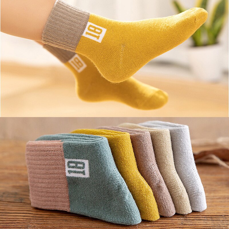 Enfants Sport chaussettes tricoté coton bébé garçons chaussettes pour enfant en bas âge enfants Tube chaussettes pour filles enfants école chaussettes 5 paires/ensemble