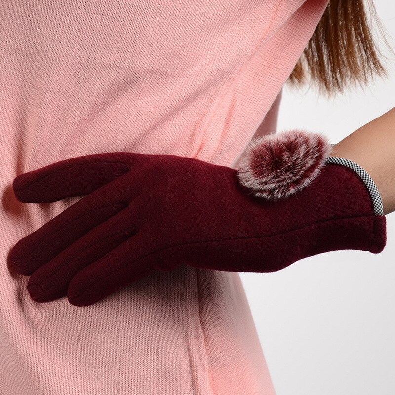 Vrouwen Winter Mode Eenvoudige Stijl Warm Houden Touch Screen Plus Fluwelen Insidehairball Winddicht Fietsen Elasticiteit Zachte Handschoenen