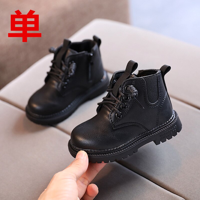 2022 herbst-kinderstiefel von Martin, einfarbig, britischer stil, kurze lederstiefel für jungen und mädchen, wasserdicht: Schwarz / 29