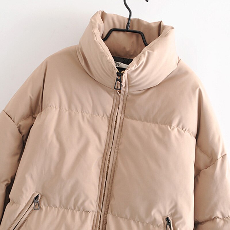 Rr solid lösa parkas dam vinter tjocka turtleneck rockar dam blixtlås bomullsjackor kvinnlig dam jae