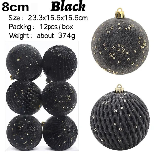 8cm/12pz impostato di palline di natale dipinte con paillettes luccichio oro argento decorazioni pendenti in plastica per la casa ornamento dell'albero di natale: Menta Verde