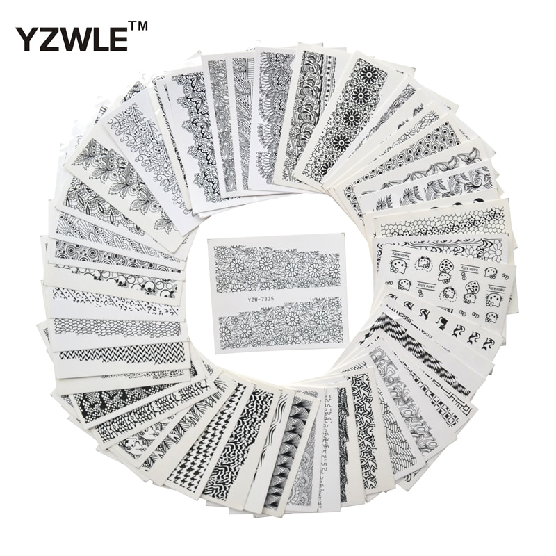 Yzwle 50 vellen diy stickers nagels kunst water transfer print stickers accessoires voor manicure salon