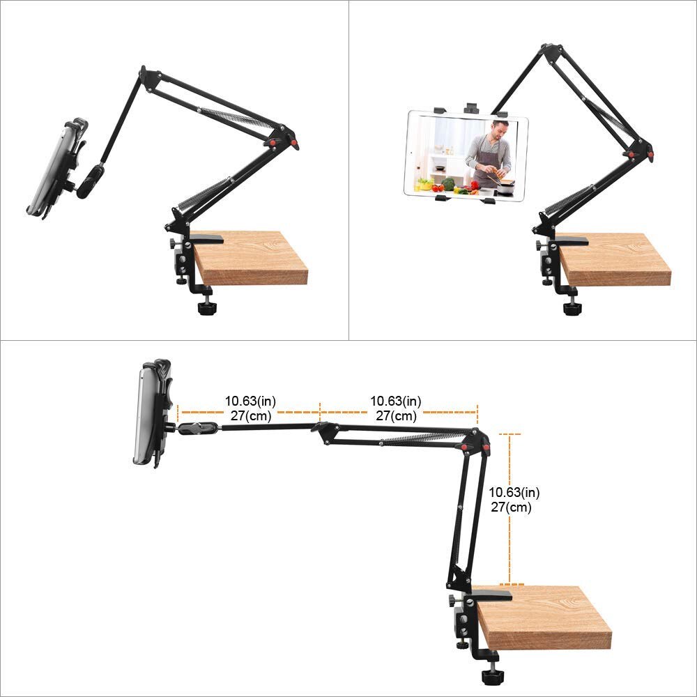 Vikbar telefon surfplatta fäste hållare aluminium universal justerbar lång arm bord säng tablett stativ för ipad air mini pro 4-13 ''