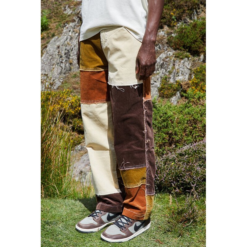 Mænd casual straight kvast patchwork jeans bukser mænd streetwear løst hip hop denim fuld længde bukser