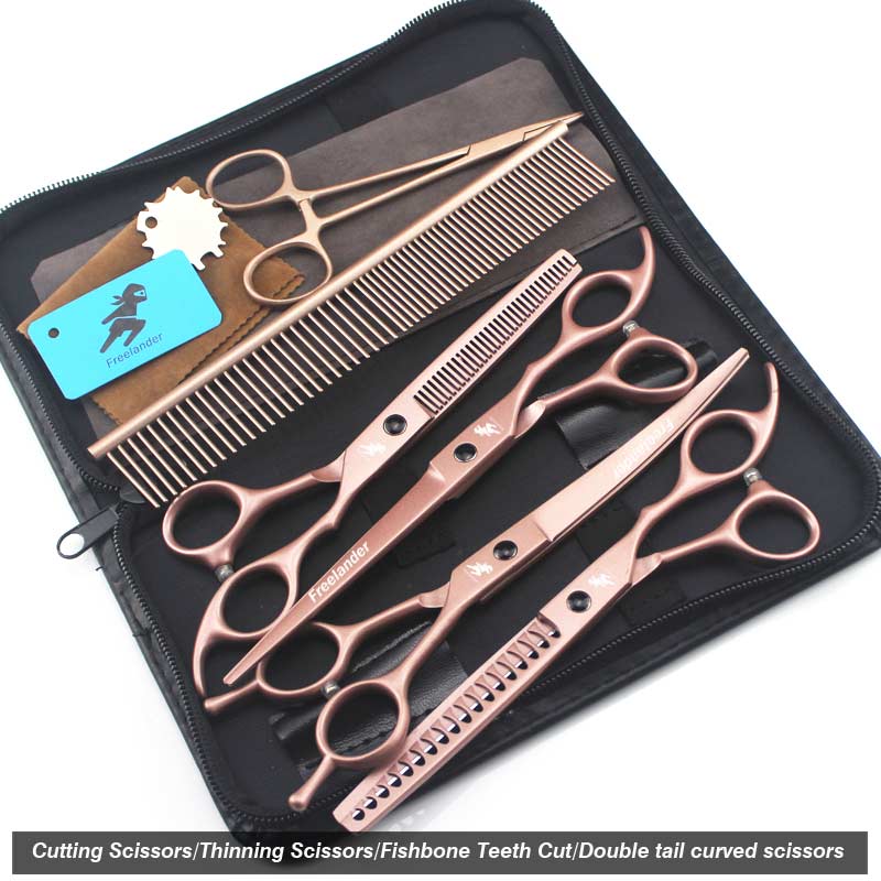 Hairdressing Scissors 7 Inch Gold Hair Salon Hair accessories Hair Set hairdressing shears: Set 5