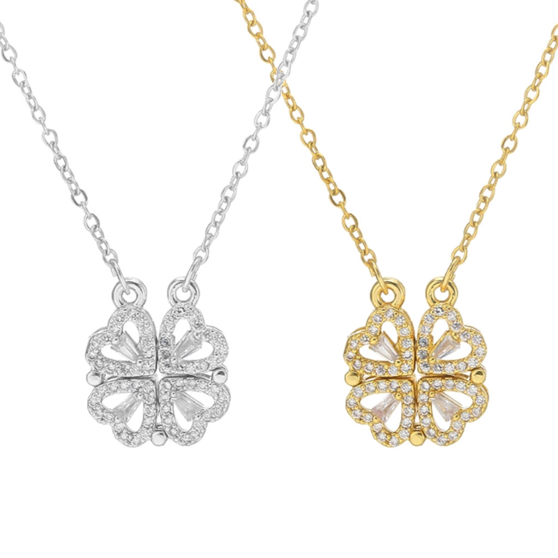 Klavertje Vier Ketting Magnetische Vouwen Hartvormige Sleutelbeen Chain Te Openen Choker Sieraden Opknoping Hanger Voor Vrouwen