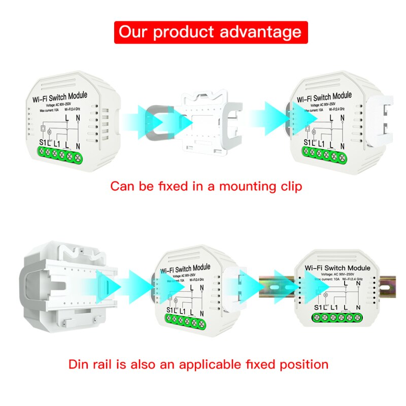 Tuya Smart Life Wifi Switch 90-250V WIFI Switch Module Smart Switch With Removable Rail Module Home Smart Life Tuya APP Socket