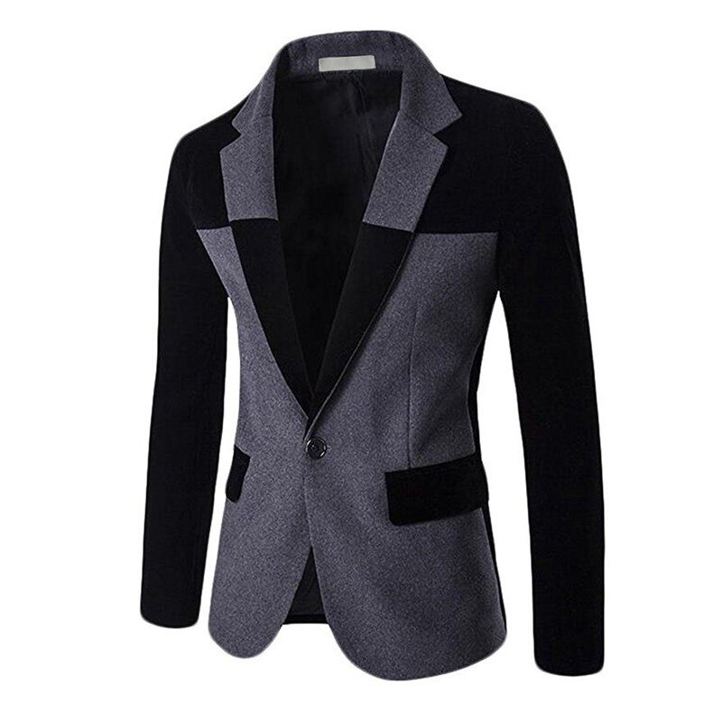 Vinter blazer herre herre slim fit splice langærmet jakkesæt business casual blazer med enkelt knap m -4xl