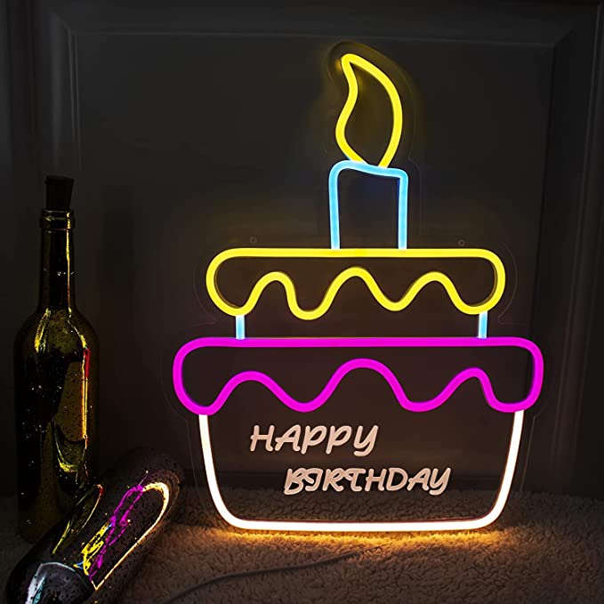 Ineonlife – signe néon joyeux anniversaire, gâteau lumineux LED acrylique pour décoration murale, de fête d&#39;anniversaire pour adolescentes: Default Title