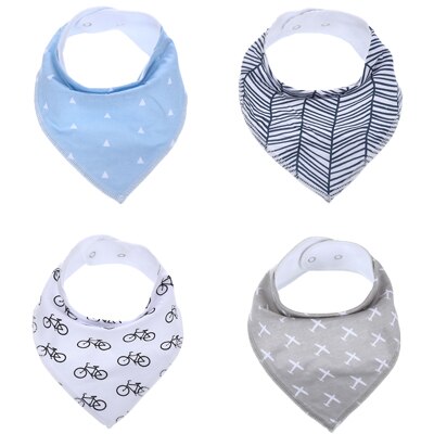 4- pack barnhaklapp för spädbarn 100%  absorberande bandana-haklapp i bomull med justerbara tryckknappar salivhandduk rapsduk: K0012