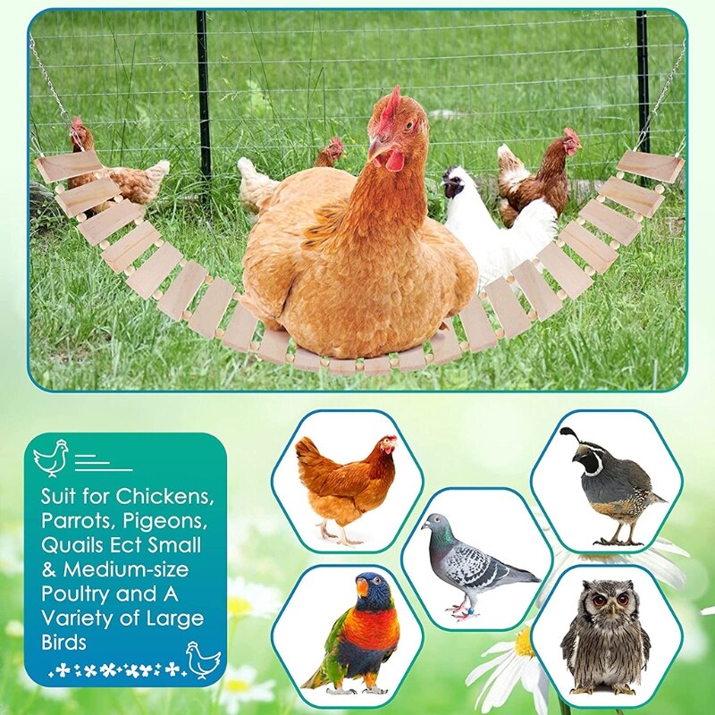 Chicken Toys for Hens Large Birds Wooden Swing Perch Toy for Roosting Natural Wood Ladder with Hook and Hanging Chain