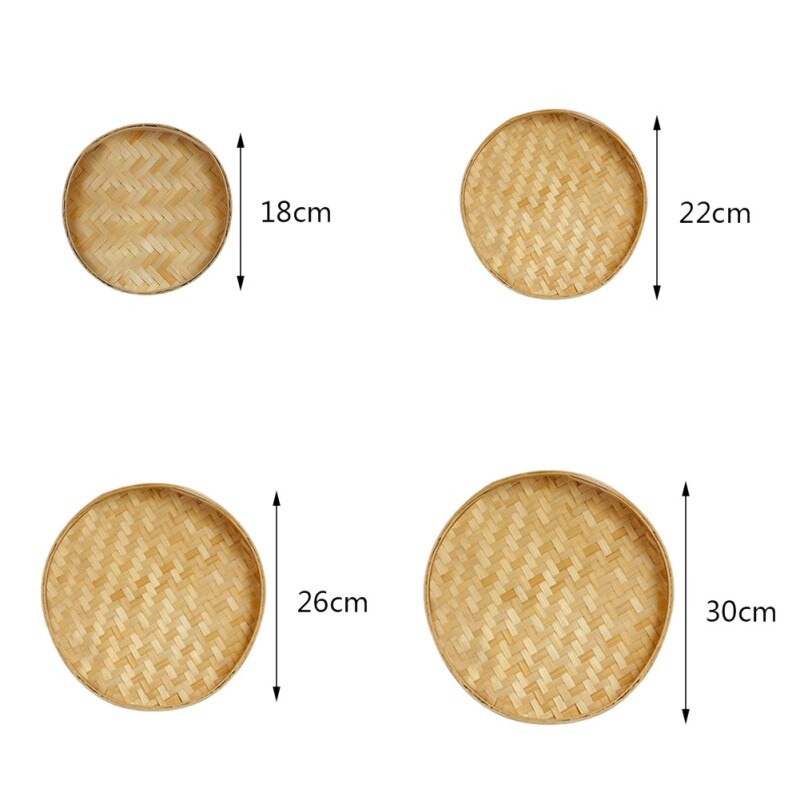 Hand-woven DIY Kitchen Storage Bamboo Sieve Decorative Fruit Bread Basket Hand-painted Bamboo Raft Round Dust