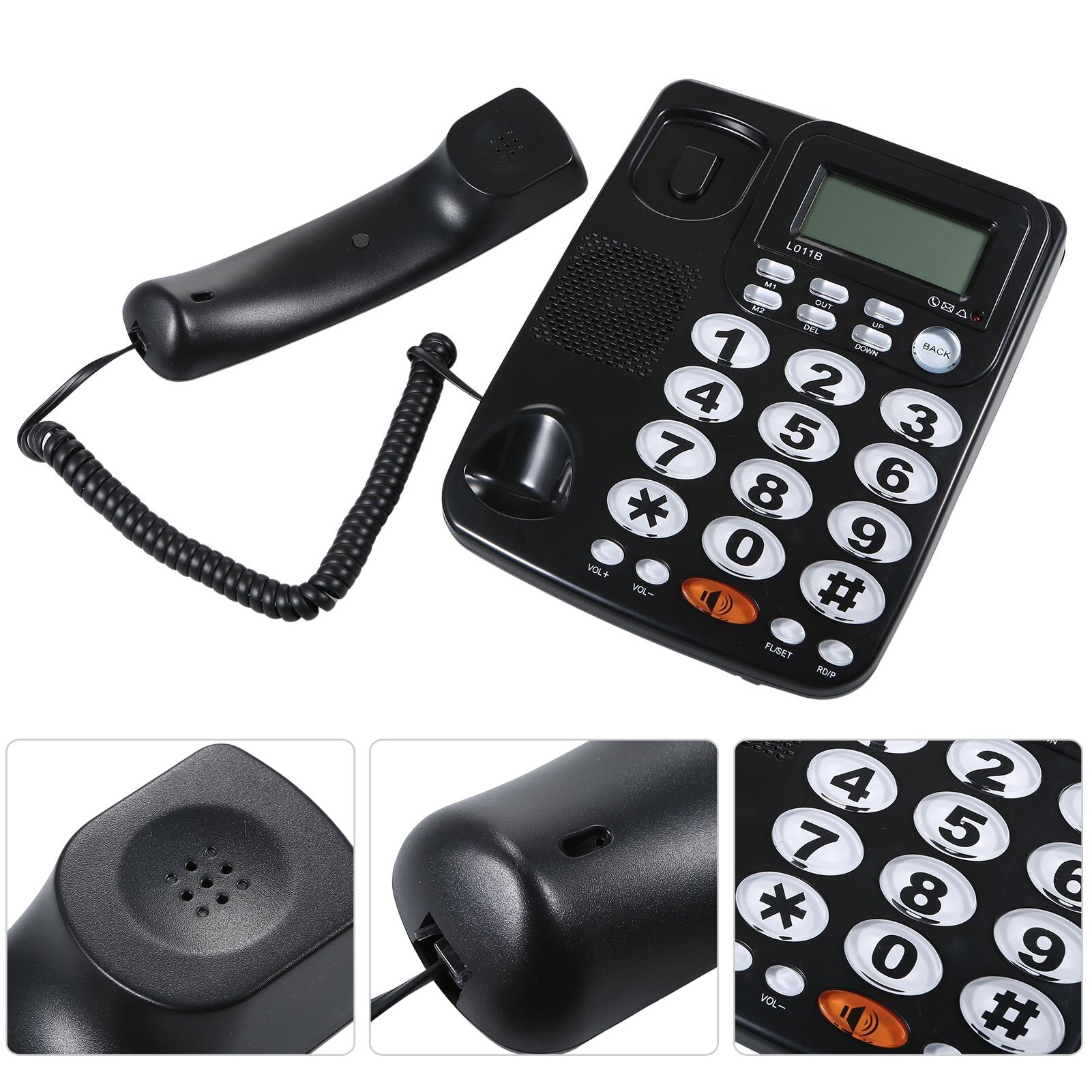 Desktop Wired Landline Telephone with Large Buttons Hands-free Calls Adjustable Screen Brightness Black(US Telephone Line)